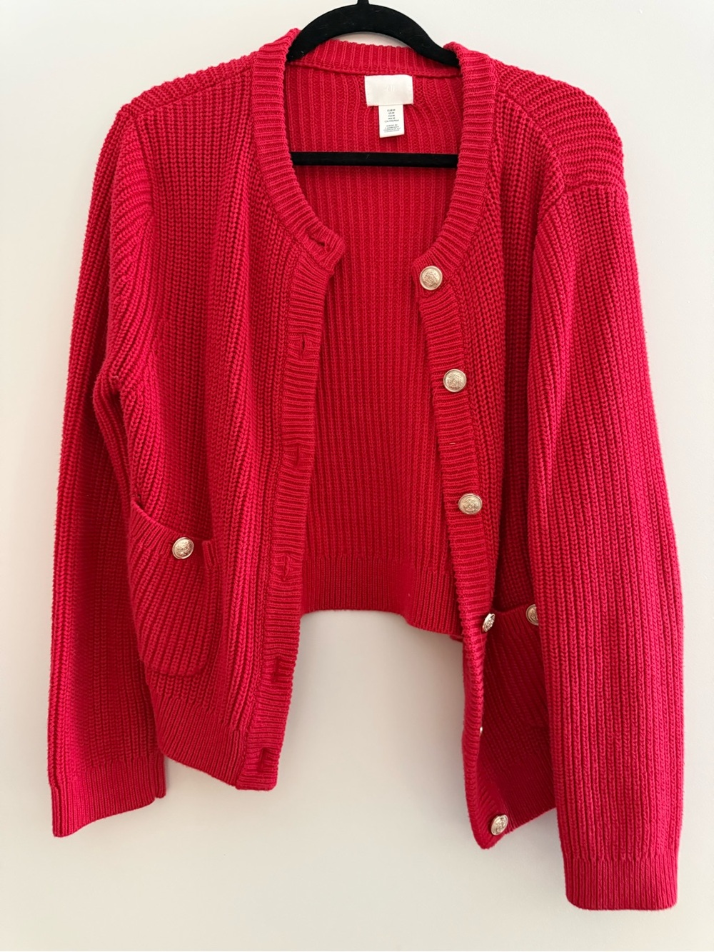 H&M Bright Red Ribbed Button-Front Women's Cardigan